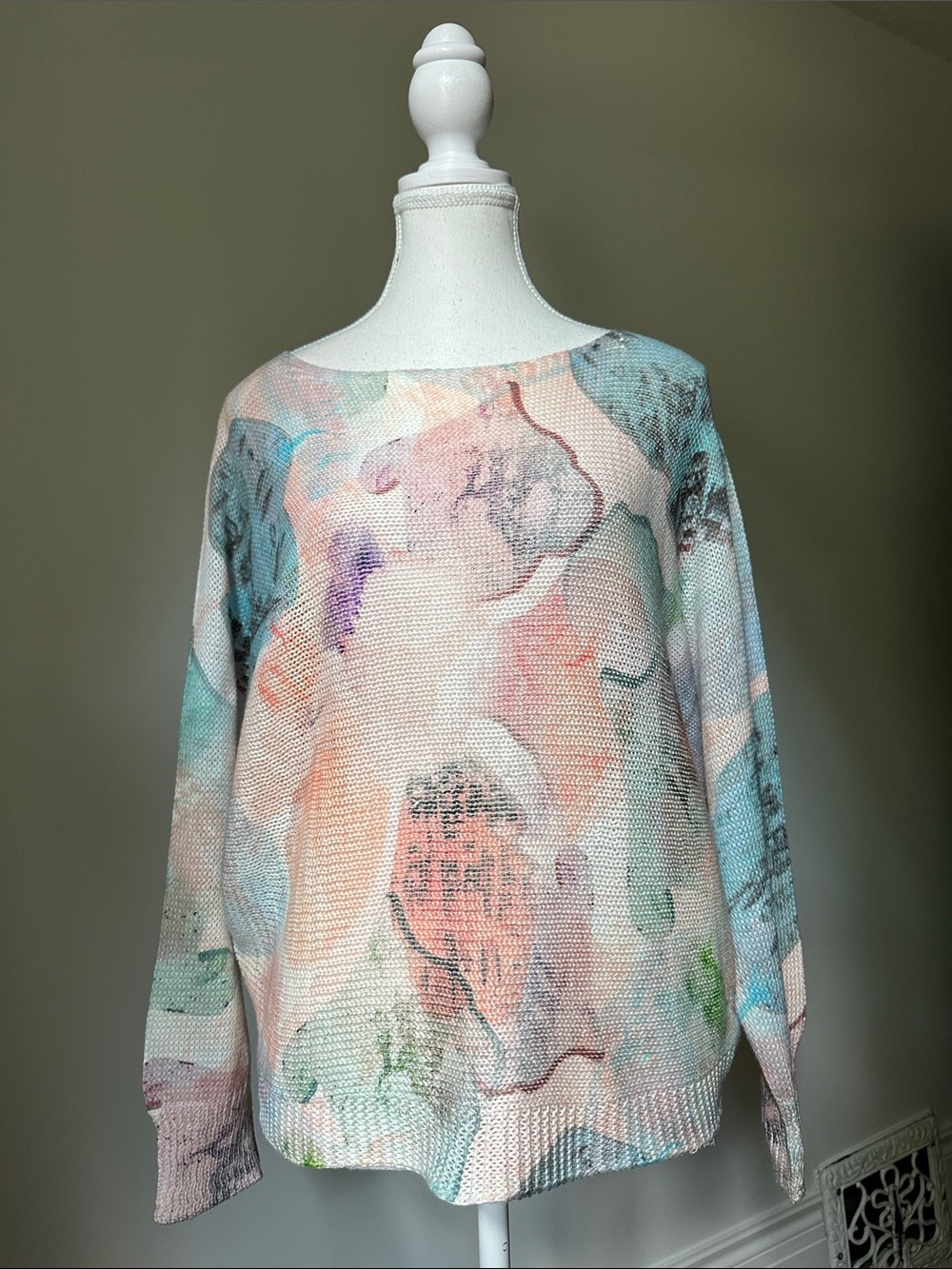 LOGGIA DE TESSITORI Italy Floral Pastel Beach‎ Knit Dolman Sleeve Sweater Medium